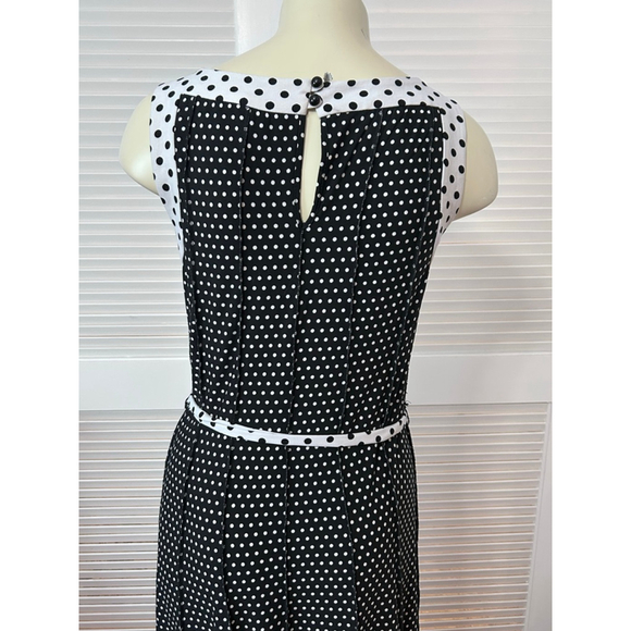 Haani Polka Dot Midi Dress Women’s L Black White Sleeveless Belted - Picture 7 of 11